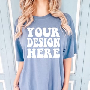 Comfort Colors C1717 Blue Jean Shirt Maquette | T-shirt Blue Jean | Maquette surdimensionnée | Maquettes de modèles | Confort Couleur Chemise Mock | Boho d’été