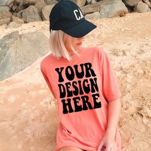 Comfort Colors C1717 Terracotta Shirt Mockup | Terracotta Tshirt | Oversized Mockup | Terracotta Comfort Color Shirt Mock | Summer Beach