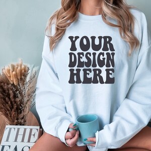 Gildan White 18000 Mockup | Gildan Sweater Mock up | Oversized Sweatshirt Model Mockup | Front Gildan White G180 Mockup | Cozy Boho Chic
