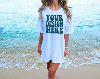 Bella Canvas 3001 White Shirt Mock up | Bella Canvas BC Model White Tshirt Mockup | BC Oversized Shirt 3001 Tee Mockup | Summer Beach Mockup