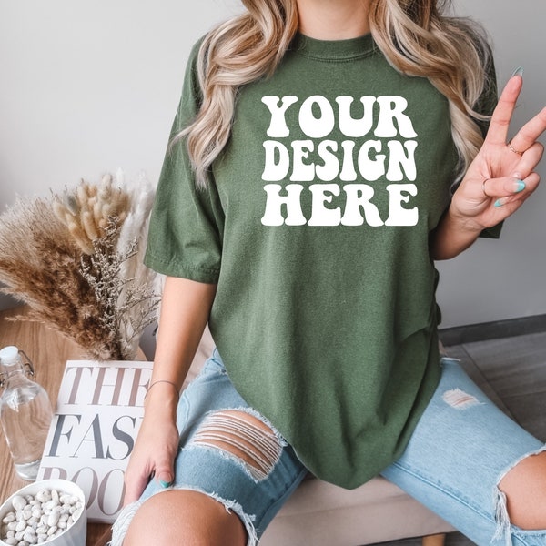 Comfort Colors C1717 Hemp Shirt Mockup | CC Green Tshirt | Oversized Mockup | Model Mock Up | Comfort Color Shirt Mockup | Boho Aesthetic