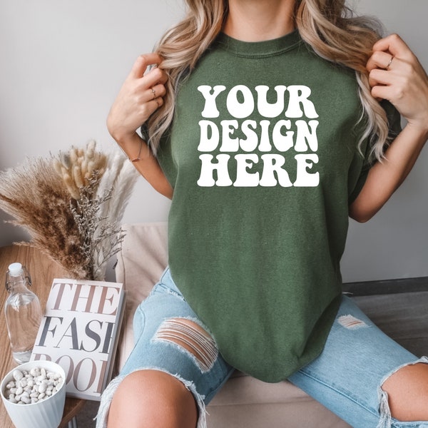 Comfort Colors C1717 Hemp Shirt Mockup | CC Green Tshirt | Oversized Mockup | Model Mock Up | Comfort Color Shirt Mockup | Boho Aesthetic