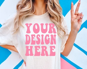 Comfort Colors C1717 Ivory Shirt Mockup | Ivory Tshirt | Oversized Mockup | Model Mock Up | Ivory Comfort Color Shirt Mock | Summer Beach
