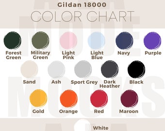 GRAN Carta de colores Gildan 18000 / G180 Group Carta de colores de suéter / Guía de colores de cuello redondo Sand Maroon / Gildan Sudadera Opción de color Cozy Boho