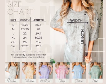Comfort Colors CC1745 Color Blast Smoke Shirt Size Chart | Unisex Blast Tshirt Size Chart | Tie Dye Shirt Model Sizing | Size Chart USA