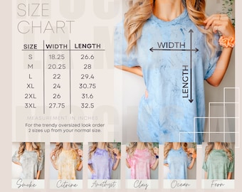 Comfort Colors CC1745 Color Blast Ocean Shirt Size Chart | Unisex Blast Tshirt Size Chart | Tie Dye Shirt Model Sizing | Size Chart USA