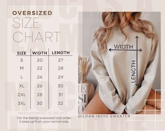 Gildan 18000 Sand Pullover Größentabelle | Unisex Sand Größentabelle | Modell Mockup Sizing Sand Oversized Sweatshirt | G18000 | Vorderseite Schaubild USA