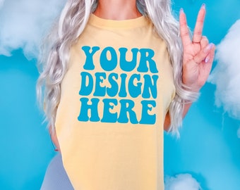 Comfort Colors C1717 Mockup camicia burro / Mockup maglietta oversize / Modello Mock Up / Mockup camicia colore burro comfort / Boho Summer Chic