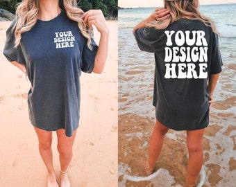 Comfort Colors C1717 Pepper Shirt Mockup | Pepper Tshirt | Oversized Backside Mockup | Model Mock Up | Front and Back Mockup | Summer Beach
