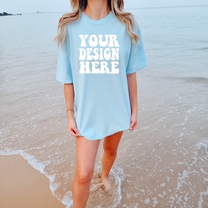 Comfort Colors C1717 Chambray Shirt Mockup | Chambray Tshirt | Oversized Mockup | Modell Mock Up | Comfort Color Shirt Mockup | Sommer Strand