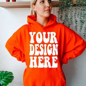Gildan 18500 Mockup | Gildan Orange Hoodie Mock up | G185 Model Mockup | Oversized Hoodie Mockup | Orange Sweater Mockup | Boho Lifestyle