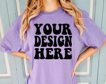 Comfort Colors C1717 Violet Shirt Mockup | Violet Tshirt | Oversized Mockup | Model Mock Ups | Comfort Color Shirt Mockup | Summer Boho