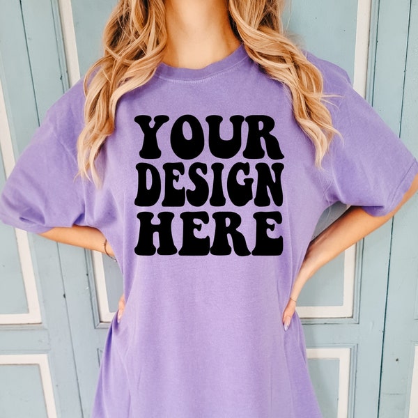 Comfort Colors C1717 Violet Shirt Mockup | Violet Tshirt | Oversized Mockup | Model Mock Ups | Comfort Color Shirt Mockup | Summer Boho