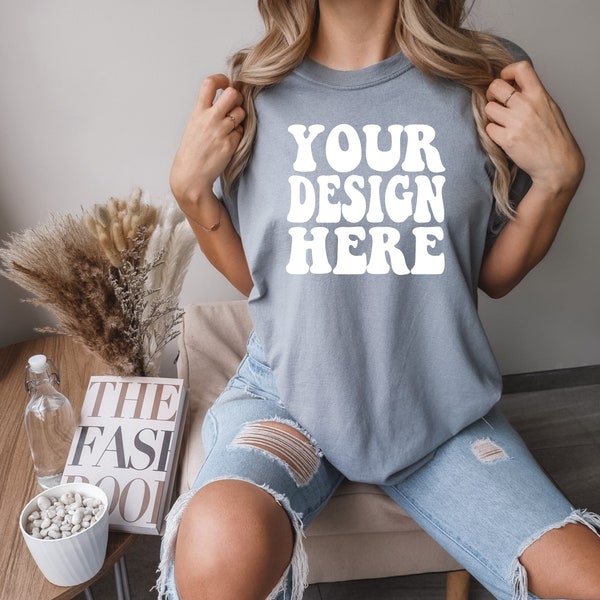 Comfort Colors C1717 Granite Shirt Mockup | CC Tshirt | Oversized Tee Mockup | Model Mock Up | Comfort Color Shirt Mockup | Boho Aesthetic