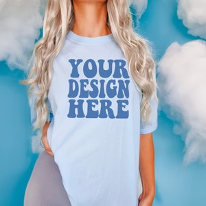 Comfort Colors C1717 Chambray Shirt Mockup | Blaues Tshirt | Oversized Mockup | Modell Mock Up | Comfort Color Shirt Mockup | Boho Sommer Chic