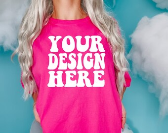 Comfort Colors C1717 Heliconia Shirt Mockup / Oversized T-shirt Mockup / Model Mock Up / Pink Comfort Color Shirt Mockup / Boho Summer Chic