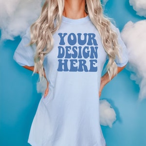 Comfort Colors C1717 Chambray Shirt Mockup | Blaues Tshirt | Oversized Mockup | Modell Mock Up | Comfort Color Shirt Mockup | Boho Sommer Chic