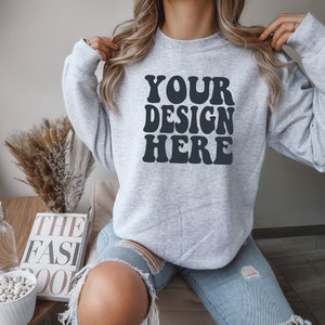 Gildan 18000 Mockup | Gildan Ash Sweater Mock up | Sweatshirt Model Mockup | Ash 18000 | Gildan Ash G180 Crewneck Mock Up | Cozy Boho Chic