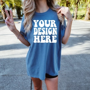 Comfort Colors C1717 Blue Jean Shirt Mockup | Blue Jean Tshirt | Oversized Mockup | Model Mock Ups | Comfort Color Shirt | Street Style Tee