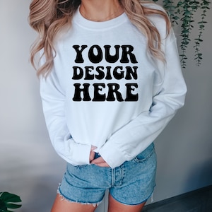 Gildan 18000 Mockup | Gildan White Sweater Mock up | Sweatshirt Model Mockup | White 18000 | Front Gildan White G180 Mock | Cozy Boho Chic