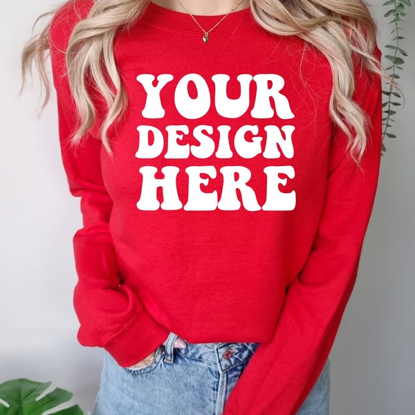 Gildan 18000 Mockup | Gildan Red Sweater Mock up | Sweatshirt Model Mockup | Red 18000 | Gildan Red G180 Valentine Mock | Cozy Boho Chic