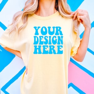 Comfort Colors C1717 Butter Shirt Mockup | Butter Tshirt | Oversized Mockup | Model Mock Up | Butter Comfort Color Shirt Mock | Summer Beach