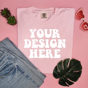 Comfort Colors C1717 Blossom Shirt Mockup | Blossom Tshirt | Flat Lay Mockup | 1717 Mock | Pink Comfort Color Shirt Mock | Valentines Day