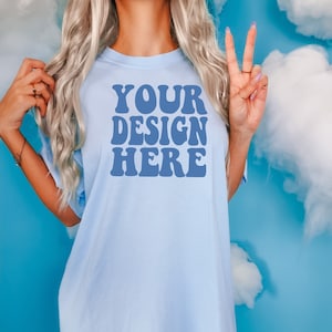 Comfort Colors C1717 Chambray Shirt Mockup | Blaues Tshirt | Oversized Mockup | Modell Mock Up | Comfort Color Shirt Mockup | Boho Sommer Chic