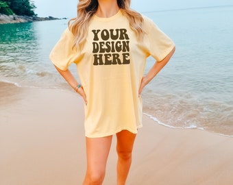 Comfort Colors C1717 Butter Shirt Mockup / Butter Tshirt / Oversized Mockup / Model Mock Up / Comfort Color Shirt Mockups / Summer Beach