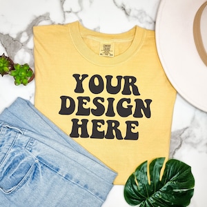 Comfort Colors C1717 Mustard Shirt Mockup | Mustard Tshirt | Flat Lay Mockup | 1717 Mock | Comfort Color Shirt Mock | Boho Lifestyle