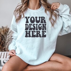 Gildan White 18000 Mockup | Gildan Sweater Mock up | Oversized Sweatshirt Model Mockup | Front Gildan White G180 Mockup | Cozy Boho Chic