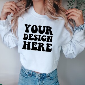 Gildan 18000 Mockup | Gildan White Sweater Mock up | Sweatshirt Model Mockup | White 18000 | Front Gildan White G180 Mock | Cozy Boho Chic