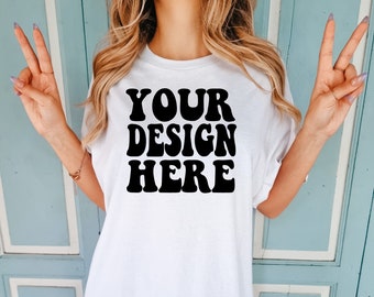 Comfort Colors C1717 Weißes Shirt Mockup | Weißes Tshirt | Oversized Mockup | Modell Mock Up | Weißes T-Shirt Mock | Sommer Boho