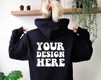 Gildan 18500 Mockup | Gildan Black Hoodie Mock up | G185 Modell Mockup | Oversized Hoodie Rücken Mock | Rückseite Hoodie Mockup | Boho Lifestyle