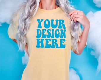 Comfort Colors C1717 Mockup camicia burro / Mockup maglietta oversize / Modello Mock Up / Mockup camicia colore burro comfort / Boho Summer Chic
