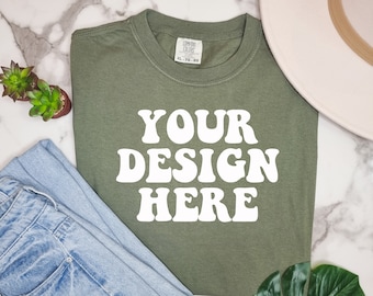 Comfort Colors C1717 Moss Shirt Mockup | Moos Tshirt | Flat Lay Mockup | 1717 Mock Up | Moos Comfort Farbshirt Mock | Boho Lifestyle
