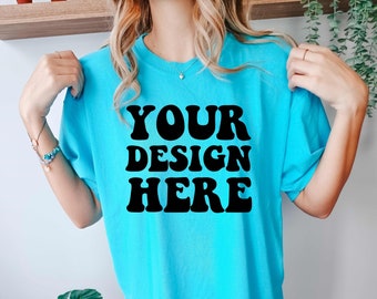Comfort Colors C1717 Lagoon Blue Shirt Mockup | Blue Tshirt | Oversized Mockup | Model Mock Up | Comfort Color Shirt Mock Aesthetic Studio