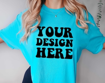 Comfort Colors C1717 Lagoon Blue Shirt Mockup | Blue Tshirt | Oversized Mockup | Model Mock Up | Comfort Color Shirt Mock Aesthetic Studio