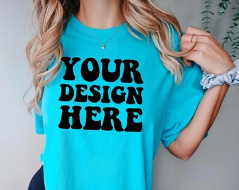 Comfort Colors C1717 Lagoon Blue Shirt Mockup | Blue Tshirt | Oversized Mockup | Model Mock Up | Comfort Color Shirt Mock Aesthetic Studio