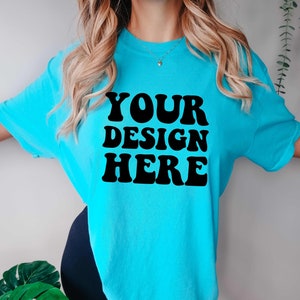 Comfort Colors C1717 Lagoon Blue Shirt Mockup | Blue Tshirt | Oversized Mockup | Model Mock Up | Comfort Color Shirt Mock Aesthetic Studio