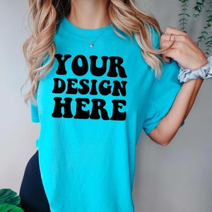 Comfort Colors C1717 Lagoon Blue Shirt Mockup | Blue Tshirt | Oversized Mockup | Model Mock Up | Comfort Color Shirt Mock Aesthetic Studio