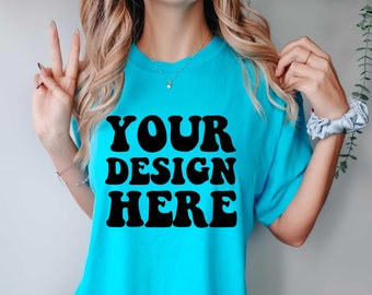 Comfort Colors C1717 Lagoon Blue Shirt Mockup | Blue Tshirt | Oversized Mockup | Model Mock Up | Comfort Color Shirt Mock Aesthetic Studio