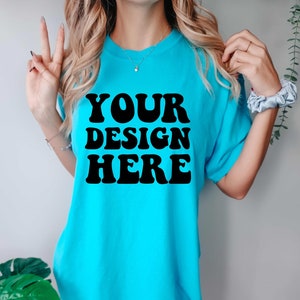 Comfort Colors C1717 Lagoon Blue Shirt Mockup | Blue Tshirt | Oversized Mockup | Model Mock Up | Comfort Color Shirt Mock Aesthetic Studio
