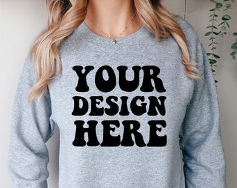 Gildan 18000 Mockup | Gildan Sweater Mock up | Sweatshirt Model Mock up | Sport Grey 18000 | Gray Gildan G180 Crewneck Mockup | Cozy Boho