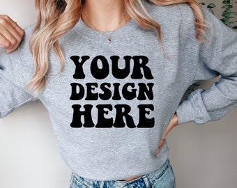 Gildan 18000 Mockup | Gildan Sweater Mock up | Sweatshirt Model Mock up | Sport Grey 18000 | Gray Gildan G180 Crewneck Mockup | Cozy Boho