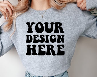 Gildan 18000 Mockup | Gildan Sweater Mock up | Sweatshirt Model Mock up | Sport Grey 18000 | Gray Gildan G180 Crewneck Mockup | Cozy Boho