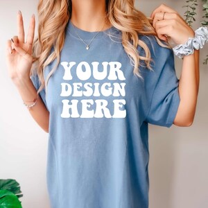 Comfort Colors C1717 Blue Jean Shirt Mockup | Oversized Mockup | Model Mock Up | Blue Jean Comfort Color Shirt Mock | Boho Studio Lifestyle