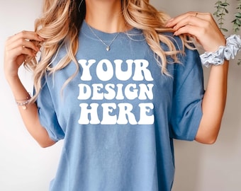 Comfort Colors C1717 Blue Jean Shirt Mockup | Oversized Mockup | Model Mock Up | Blue Jean Comfort Color Shirt Mock | Boho Studio Lifestyle