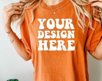 Comfort Colors C1717 Yam Shirt Mockup | Orange Tshirt | Oversized Mockup | Model Mock Up | Yam Comfort Color Shirt Mock | Boho Studio Mock
