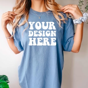 Comfort Colors C1717 Blue Jean Shirt Mockup | Oversized Mockup | Model Mock Up | Blue Jean Comfort Color Shirt Mock | Boho Studio Lifestyle